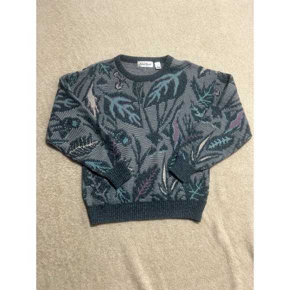 Vintage Michael Gerald Pullover Sweater Large Floral Grandpa Botanical 90s - Picture 1 of 9